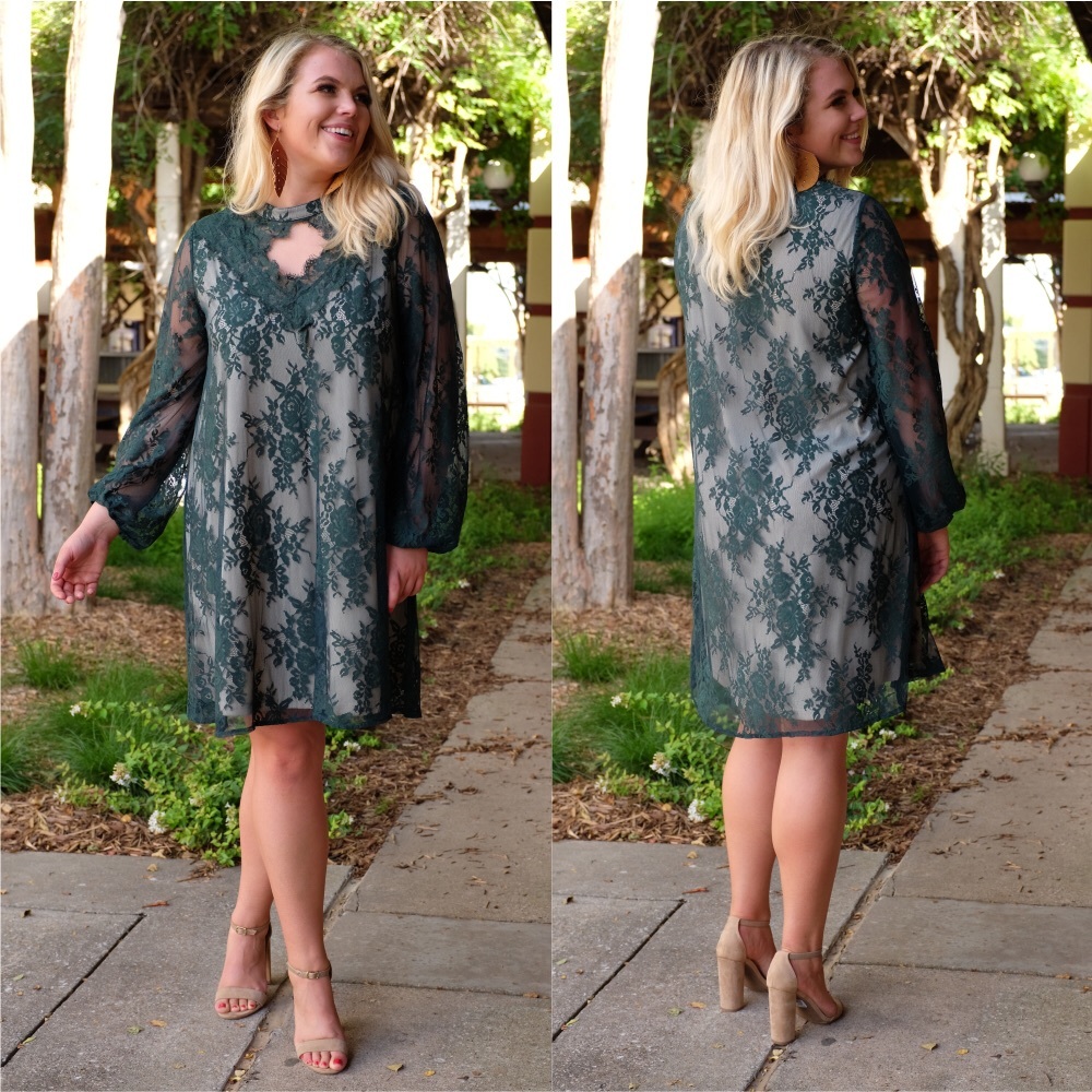 PLUS Emerald Lace Long Sleeve Dress - Picture 5 of 5
